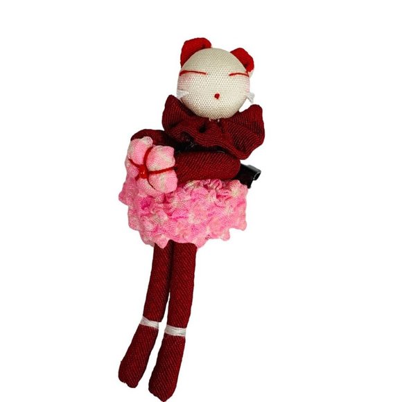 Vintage Cloth Mouse in Tutu Pin Red Pink 2.25" Ballerina - Picture 2 of 5